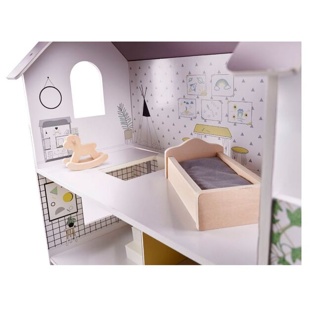 Wooden dollhouse with furniture 70 cm