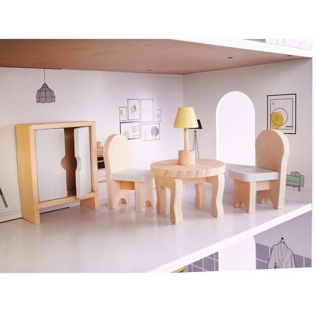 Medinis lėlių namelis su baldais 70 cm