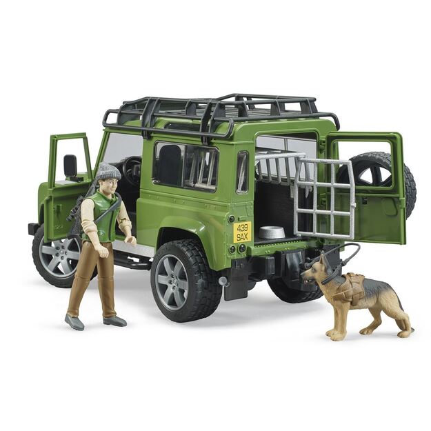 BRUDER džipas Land Rover su miško prižiūrėtoju ir šunimi 02587