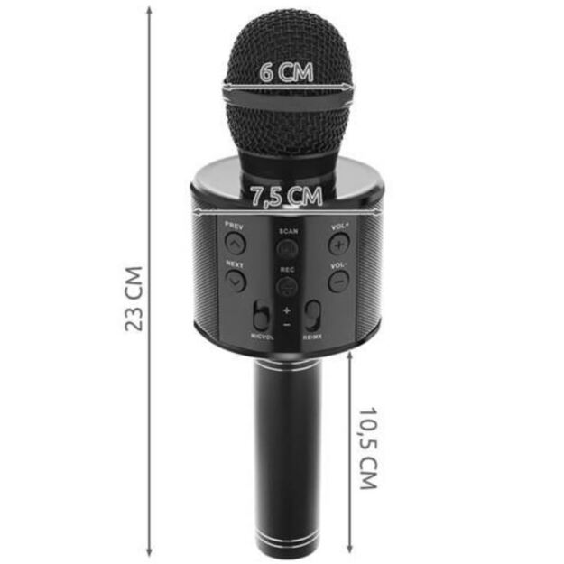 Karaokė mikrofonas - kolonėlė su balso keitimo efektais (juodas/ 3279)