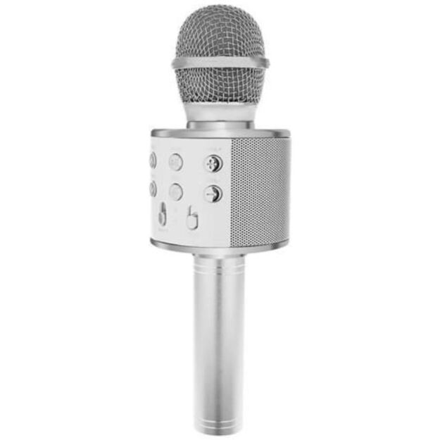 Karaokė mikrofonas - kolonėlė su balso keitimo efektais (sidabrinis/3280)