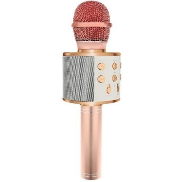 Karaokė mikrofonas - kolonėlė su balso keitimo efektais (rausvas)