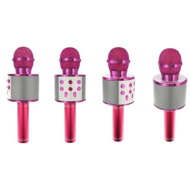 Karaokė mikrofonas - kolonėlė su balso keitimo efektais (rožinis)