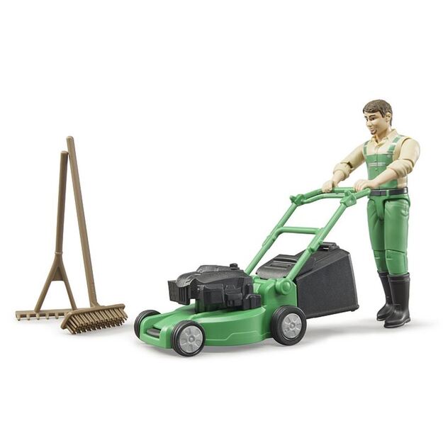 BRUDER accessory - figure of a gardener with a lawnmower 62103