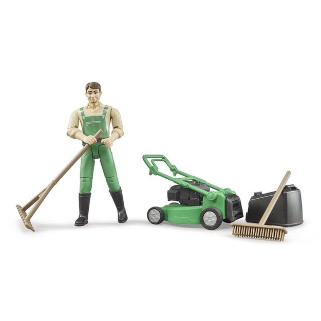 BRUDER accessory - figure of a gardener with a lawnmower 62103