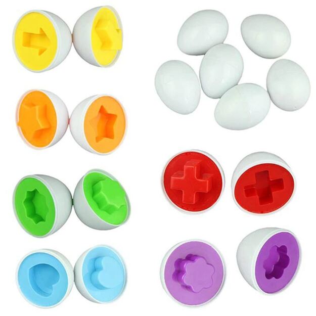 MONTESSORI lavinamasis žaislas Sujungiami kiaušiniai su formomis ir spalvomis 6 vnt