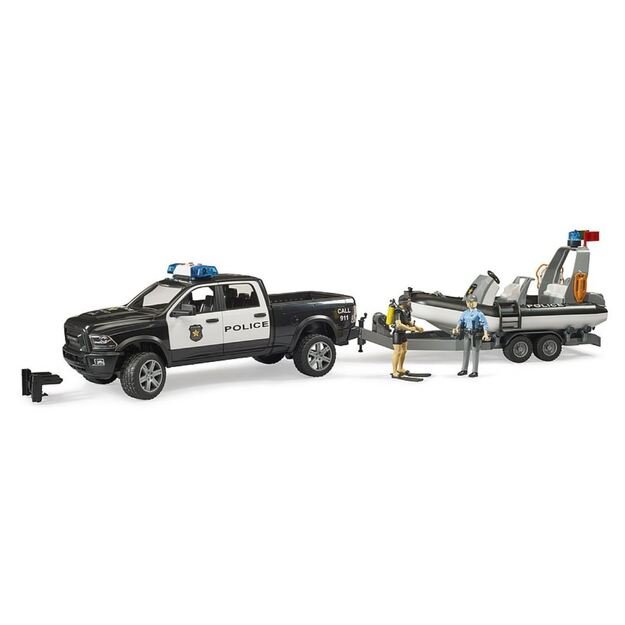 BRUDER police pickup RAM 2500 with trailer and boat 02507