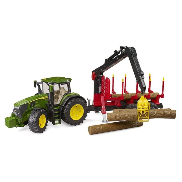 BRUDER John Deere 7R 350 traktorius su miško priekaba ir 4 rąstais 03154