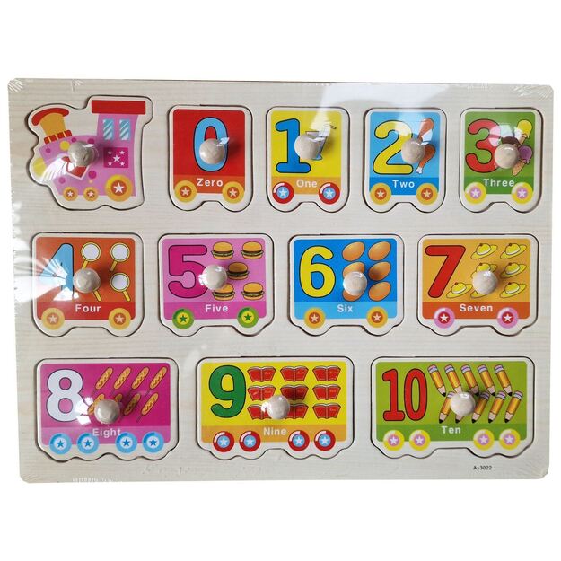 Wooden puzzle with knobs - Train with numbers (3957)