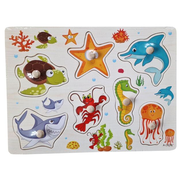 Wooden puzzle with knobs - Sea animals (3961)