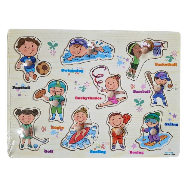 Wooden puzzle with handles - Sports (3963)