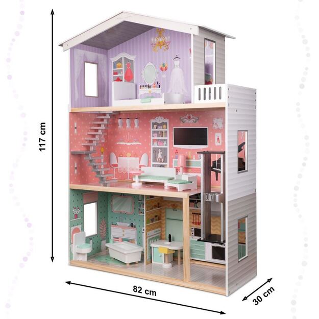 Wooden dollhouse with furniture 117 cm