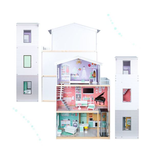 Wooden dollhouse with furniture 117 cm
