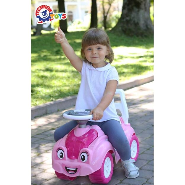 Paspiriamas užsėdamas vaikiškas automobilis - stumdukas (rožinis)