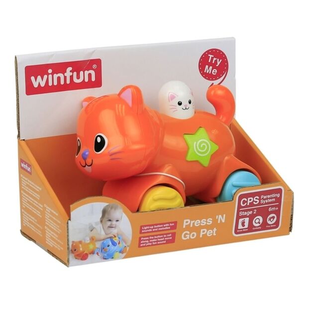 Kūdikių žaislas winfun - Važiuojanti katytė su garsais ir šviesomis