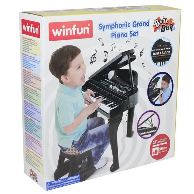 Žaislinis winfun fortepijonas su mikrofonu (juodas)