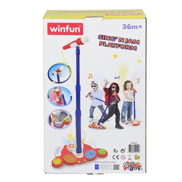 Žaislinis Winfun mikrofonas su stovu, garsais ir šviesomis