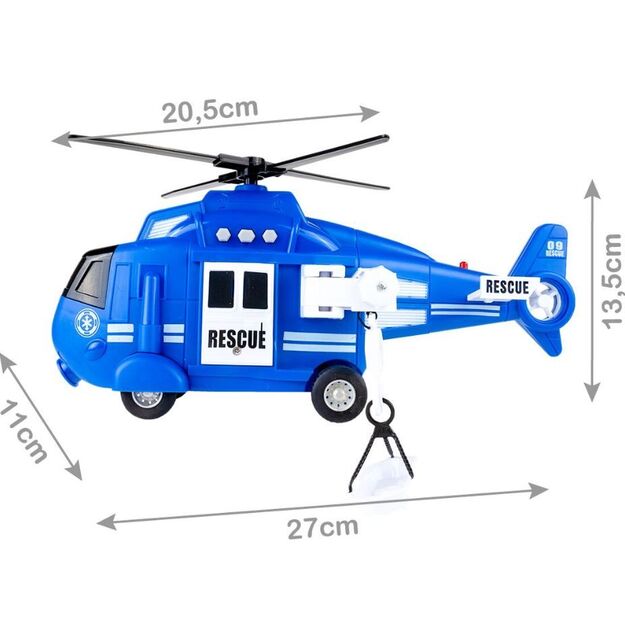Sraigtasparnis su garsais ir šviesomis 27cm (mėlynas)