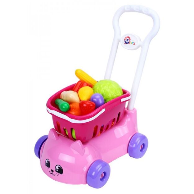 Žaislinis pirkinių vežimėlis su priedais (rožinis)