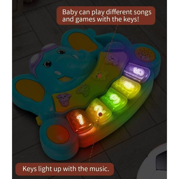 Žaislinis kūdikių pianinas - Drambliukas (mėlynas)