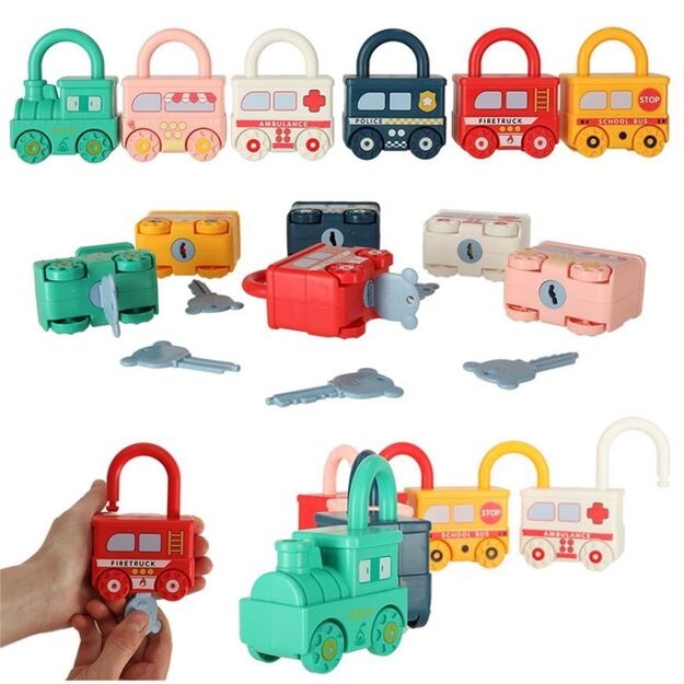 Montessori sensorinis žaislas su užrakinamais automobiliais