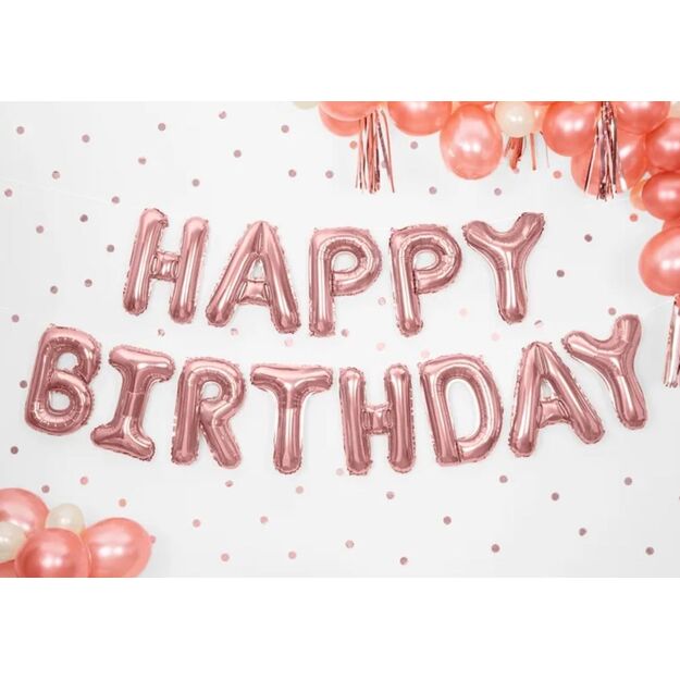 Folinių balionų rinkinys - Happy Birthday (rožinis 35 cm)
