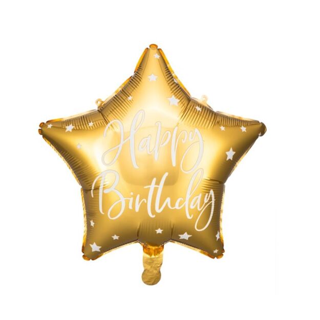 Folinis balionas žvaigždė "Happy Birthday" (auksinis) 40 cm.