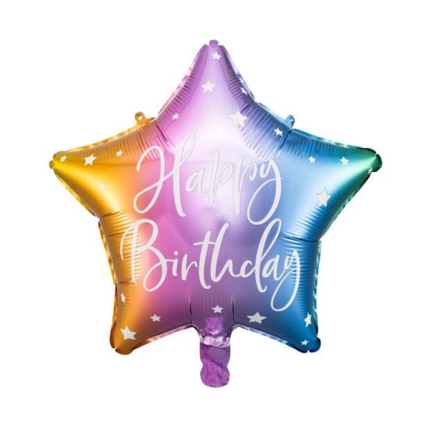 Folinis balionas žvaigždė "Happy Birthday" (spalvota) 40 cm.