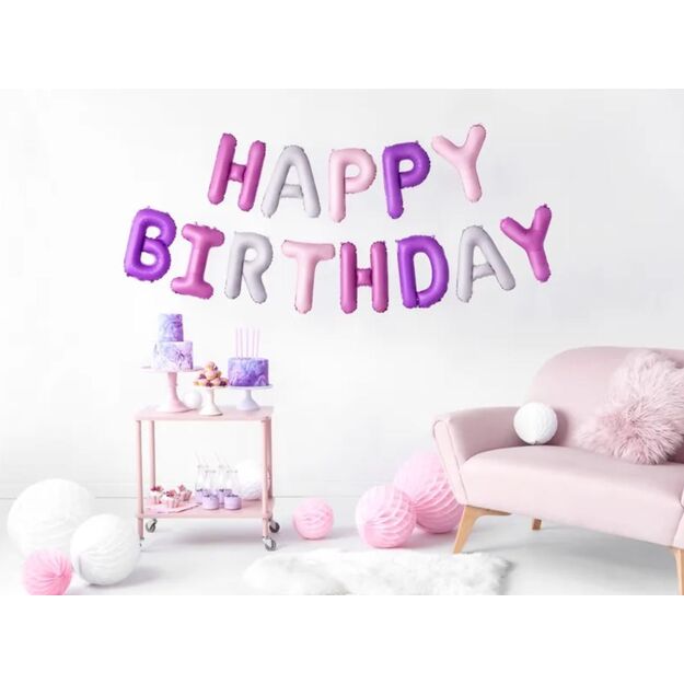 Folinių balionų rinkinys - Happy Birthday (vaivorykštės sp. 35 cm)