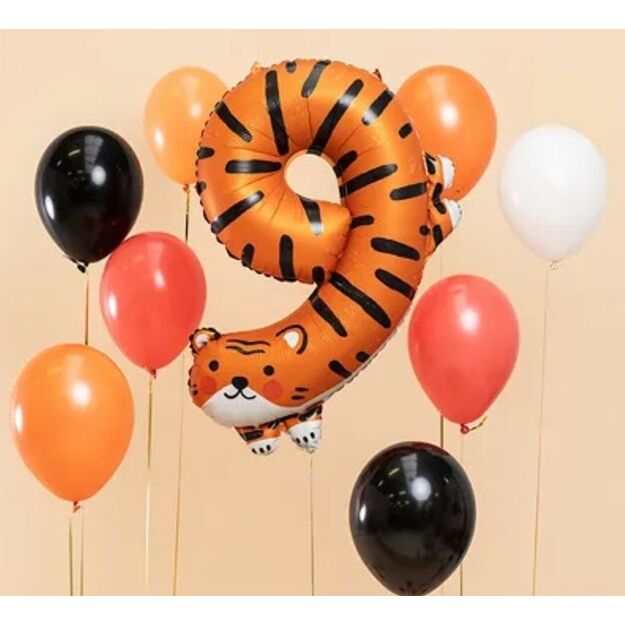 Folinis gimtadienio balionas Tigras - Skaičius 9 (49x76 cm)