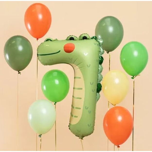 Folinis gimtadienio balionas Krokodilas - skaičius 7 (49x73 cm)