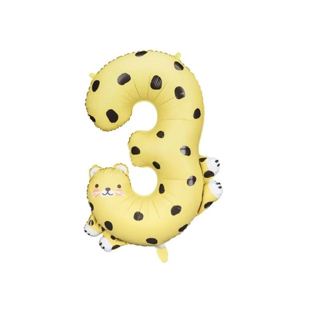 Folinis gimtadienio balionas Gepardas - skaičius 3 (55x75 cm)