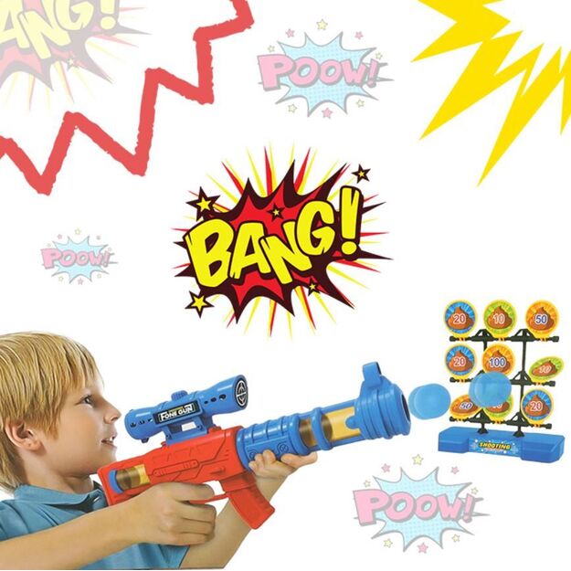 Žaislinis ginklas šaudantis minkštais kamuoliukais į taikinį