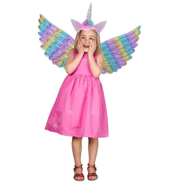 Karnavalinis vienaragio kostiumas mergaitei (sparnai ir galvos lankelis)