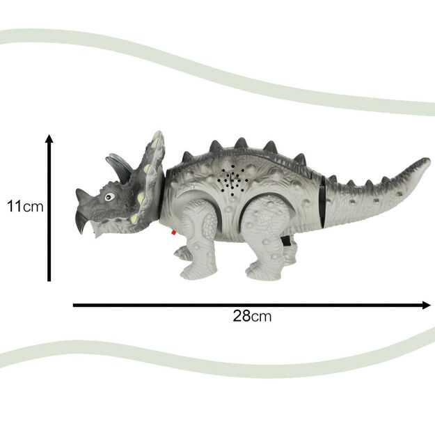 Vaikštantis dinozauras Triceratopsas su garsais