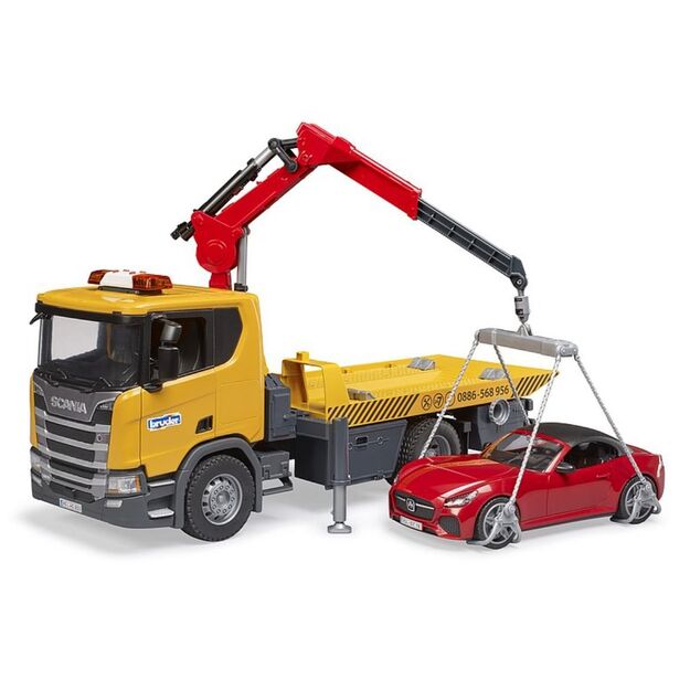 BRUDER 03552 Scania trawler with crane and sports car