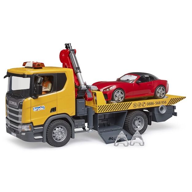 BRUDER 03552 Scania trawler with crane and sports car