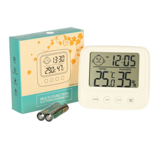 Room humidity and heat measurement thermometer with clock
