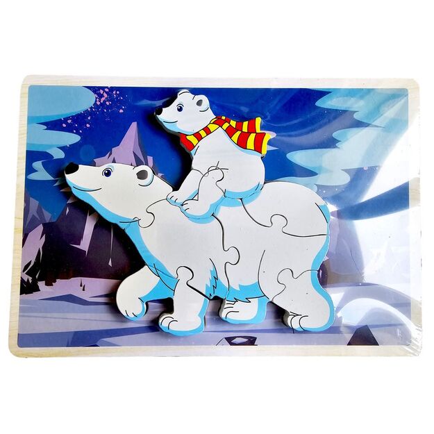 Raised wooden puzzle - White Bear
